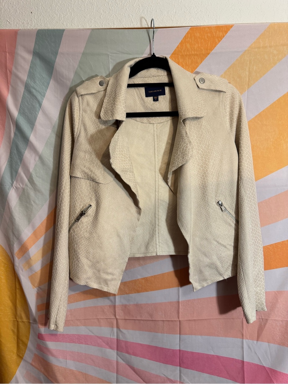 Skies Are Blue NWT Cream Textured Snakeskin Moto Jacket